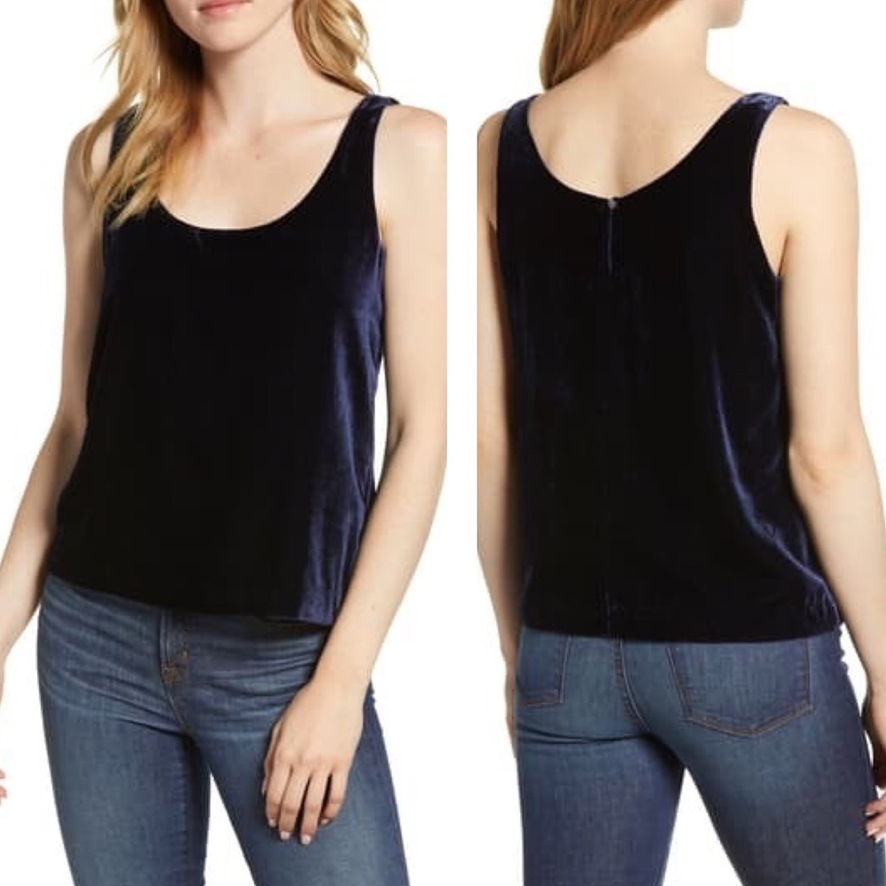 NWT J. Crew Petite Navy Blue Velvet Tank Top